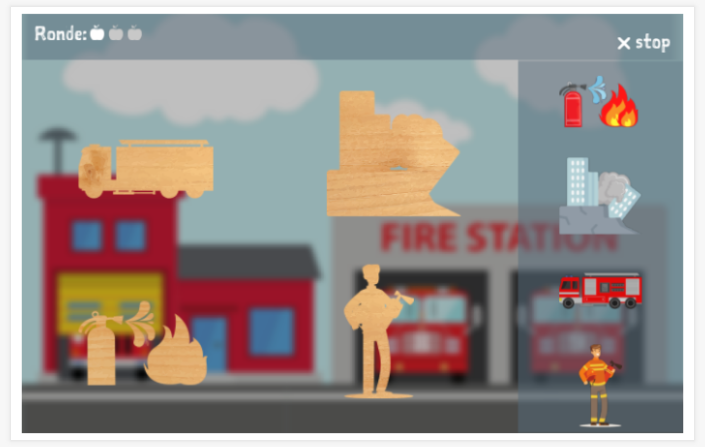 Puzzelspel van het thema Brandweer van de app Engels voor kinderen