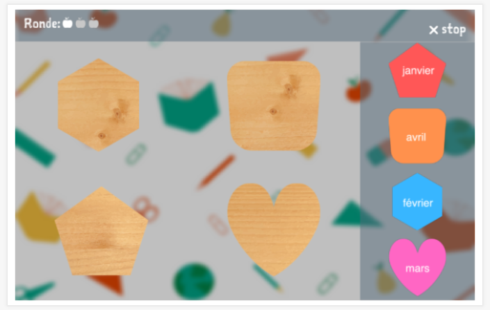 Puzzelspel van het thema Maanden van het jaar van de app Frans voor kinderen