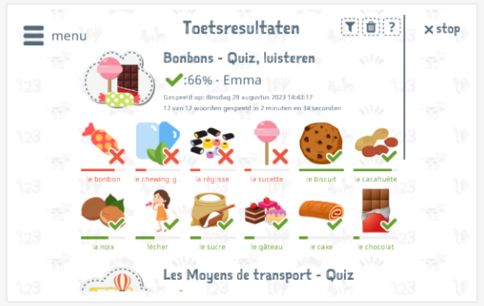 Toetsresultaten geven inzicht in de woordenschatkennis van het thema Snoep 