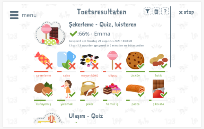 Toetsresultaten geven inzicht in de woordenschatkennis van het thema Snoep 